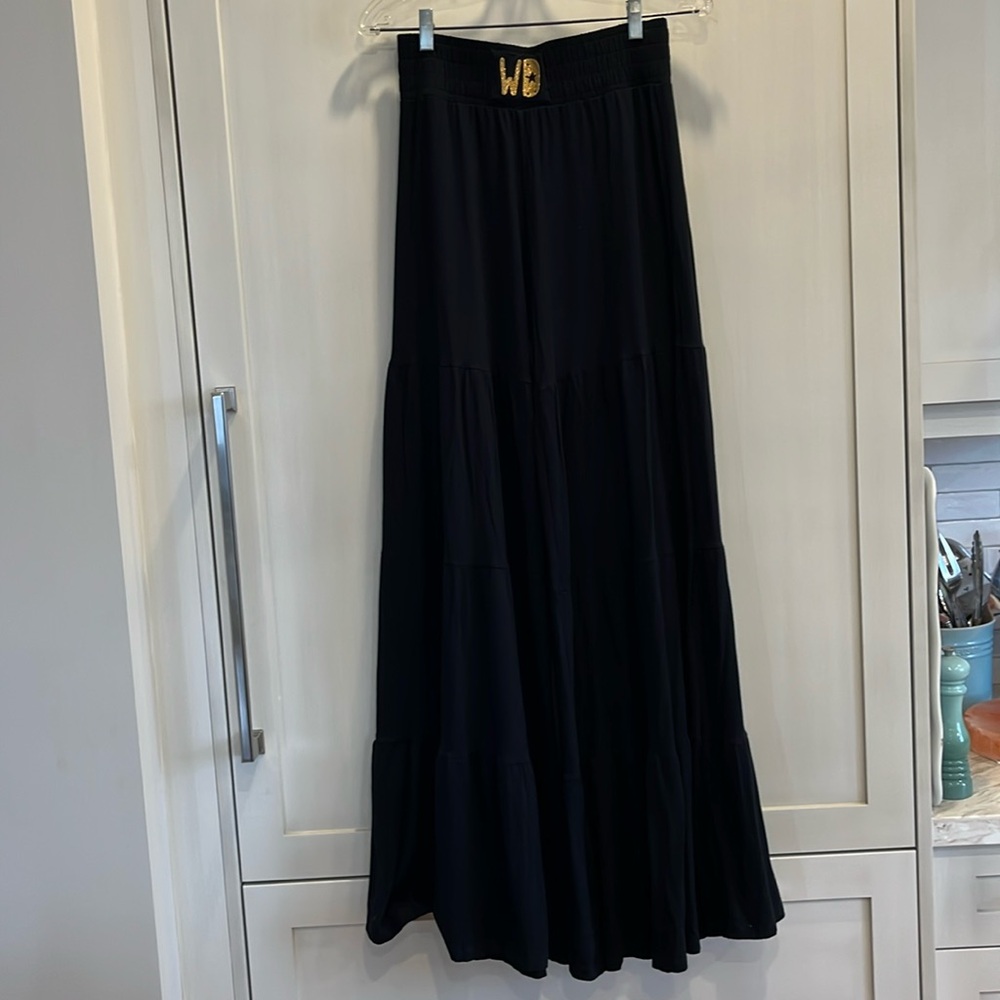 Women's Black Maxi Skirt with Gold Waist Emblem
